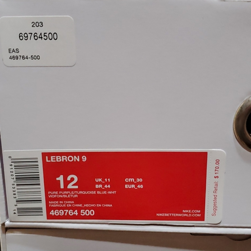 Nike lebron 9 summit lake hornets size 12